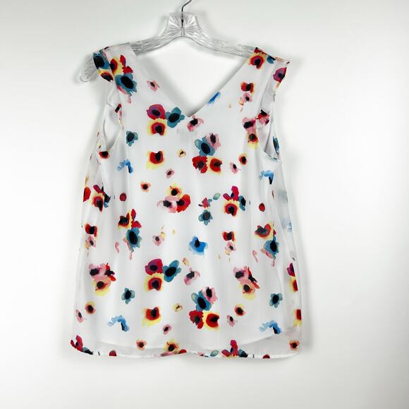 Halogen Ruffle Blouse Top White Floral Sleeveless Nordstrom Womens Size Small - Picture 8 of 11